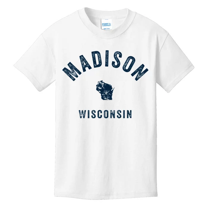 Madison Wisconsin Wi Vintage 70s Sports Design Kids T-Shirt