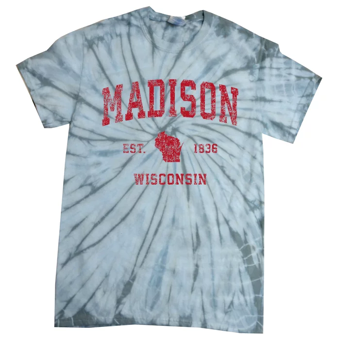 Madison Wisconsin Wi Vintage Sports Design Red Print Tie-Dye T-Shirt