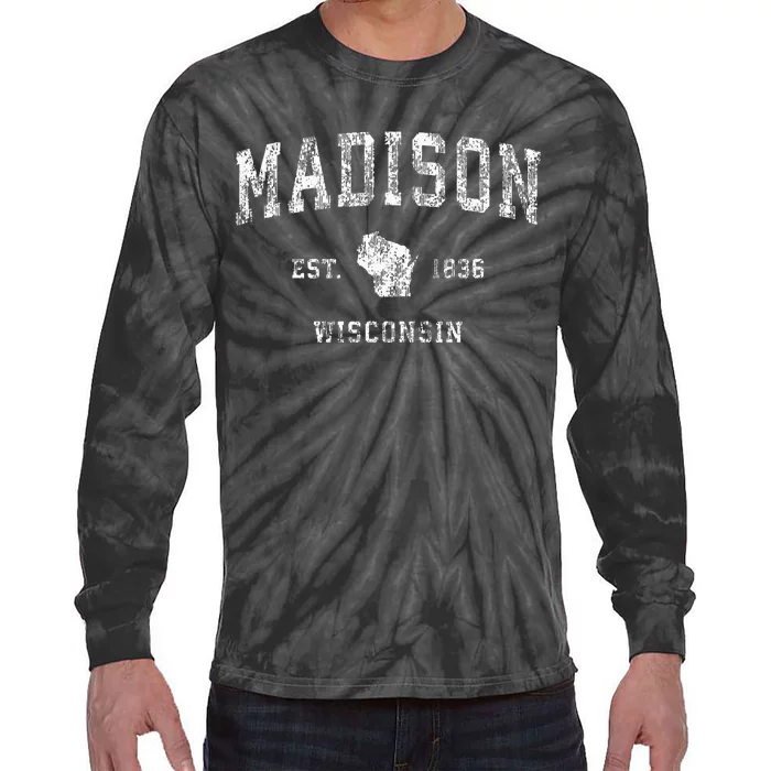 Madison Wisconsin Wi Vintage Athletic Sports Design Tie-Dye Long Sleeve Shirt