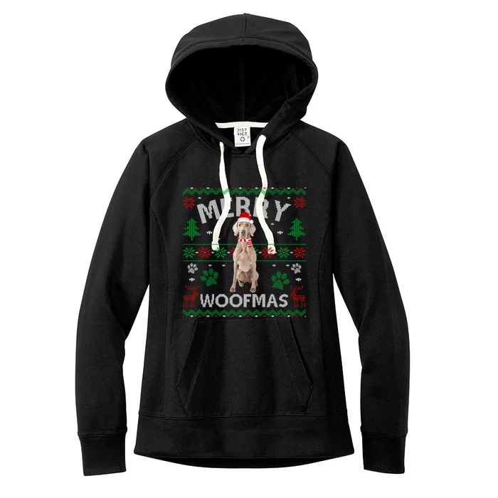 Merry Woofmas Weimaraner Ugly Sweater Santa Hat Great Gift Women's Fleece Hoodie