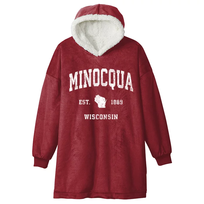 Minocqua Wisconsin Wi Vintage Athletic Hooded Wearable Blanket