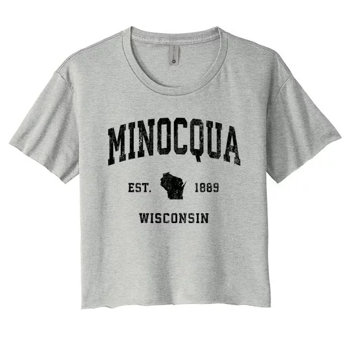 Minocqua Wisconsin Wi Vintage Athletic Women's Crop Top Tee