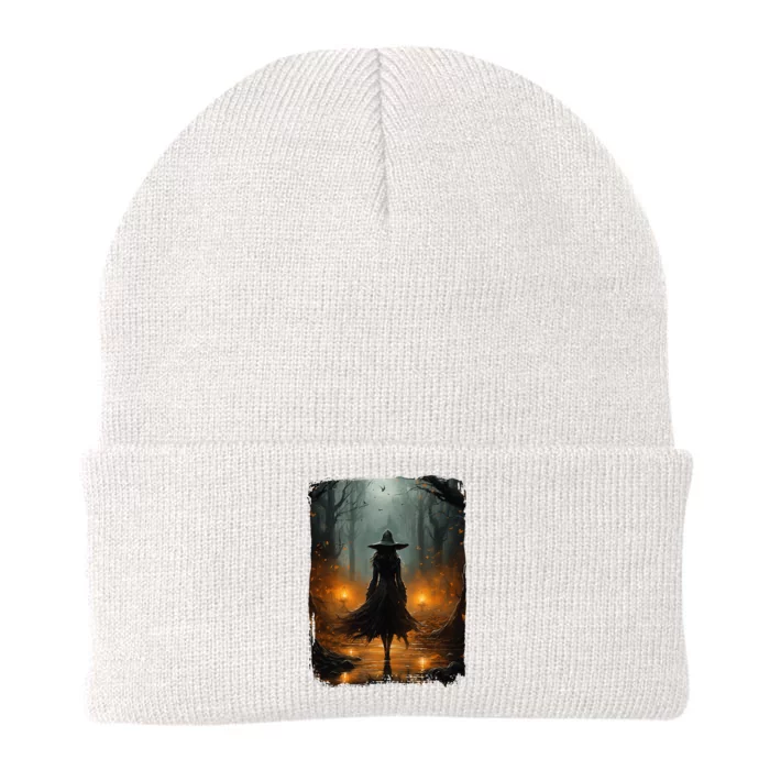 Mystical Witch Walking The Forest Halloween Gothic Painting Knit Cap Winter Beanie