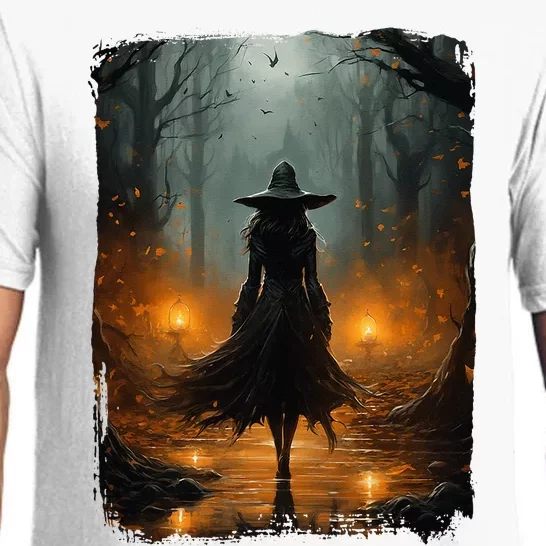 Mystical Witch Walking The Forest Halloween Gothic Painting Pajama Set