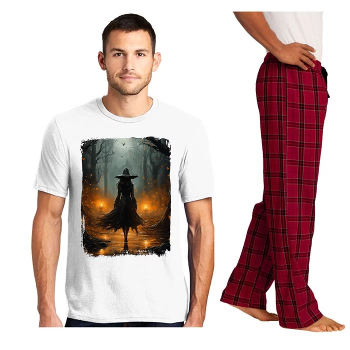 Mystical Witch Walking The Forest Halloween Gothic Painting Pajama Set