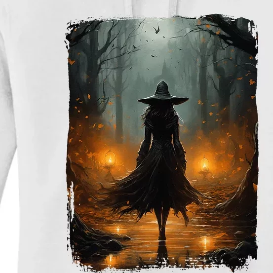 Mystical Witch Walking The Forest Halloween Gothic Painting Women's Pullover Hoodie