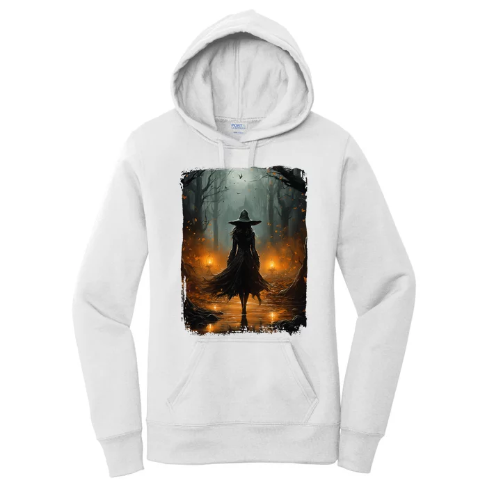 Mystical Witch Walking The Forest Halloween Gothic Painting Women's Pullover Hoodie