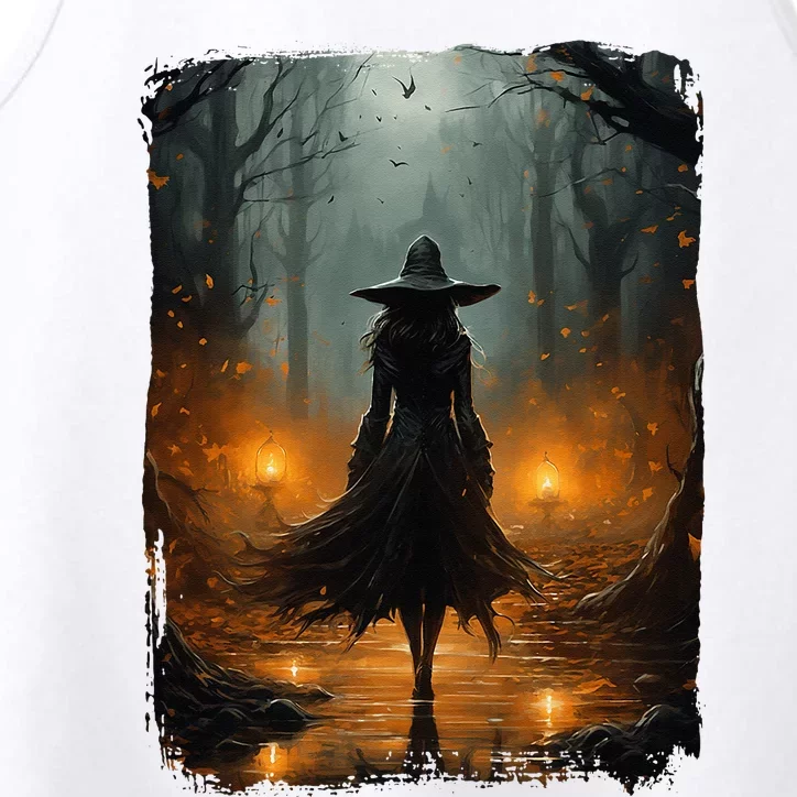 Mystical Witch Walking The Forest Halloween Gothic Painting Performance Tank