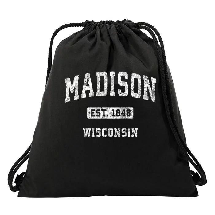 Madison Wisconsin Wi Vintage Athletic Sports Design Established Drawstring Bag