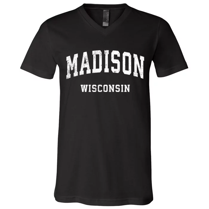 Madison Wisconsin Wi Vintage Athletic Sports V-Neck T-Shirt