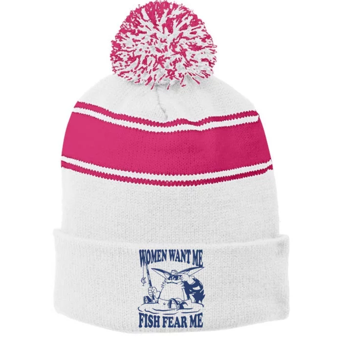 Mamono World Women Want Me Fish Fear Me Stripe Pom Pom Beanie