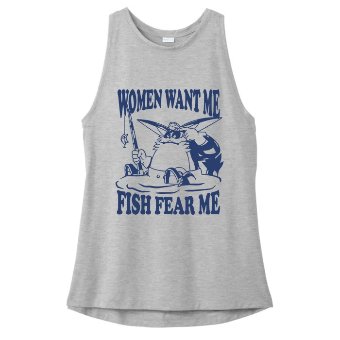 Mamono World Women Want Me Fish Fear Me Ladies Tri-Blend Wicking Tank