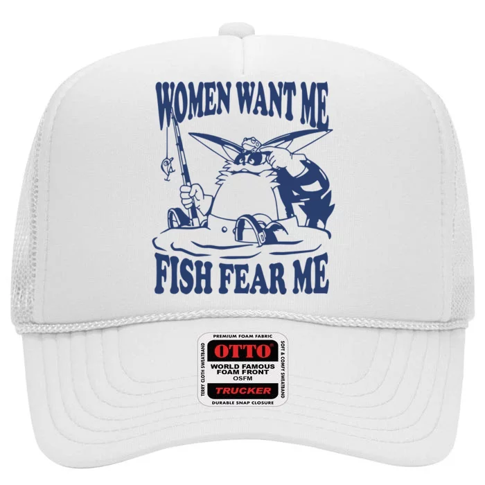 Mamono World Women Want Me Fish Fear Me High Crown Mesh Trucker Hat