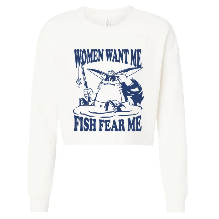 Mamono World Women Want Me Fish Fear Me Cropped Pullover Crew