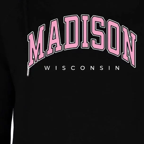 Madison Wisconsin WI Varsity Pink Text Womens Funnel Neck Pullover Hood