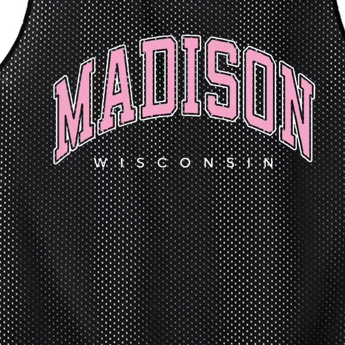 Madison Wisconsin WI Varsity Pink Text Mesh Reversible Basketball Jersey Tank