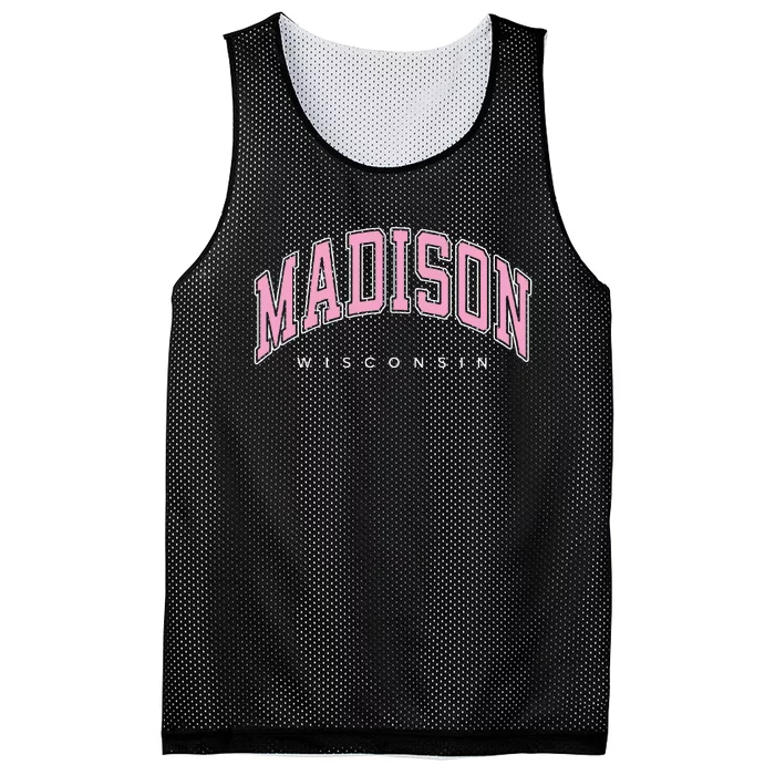 Madison Wisconsin WI Varsity Pink Text Mesh Reversible Basketball Jersey Tank