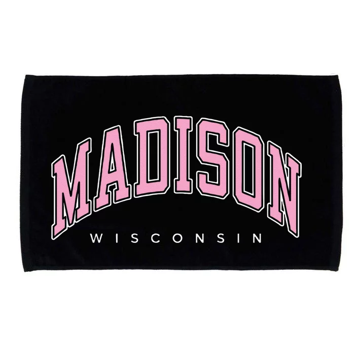 Madison Wisconsin WI Varsity Pink Text Microfiber Hand Towel