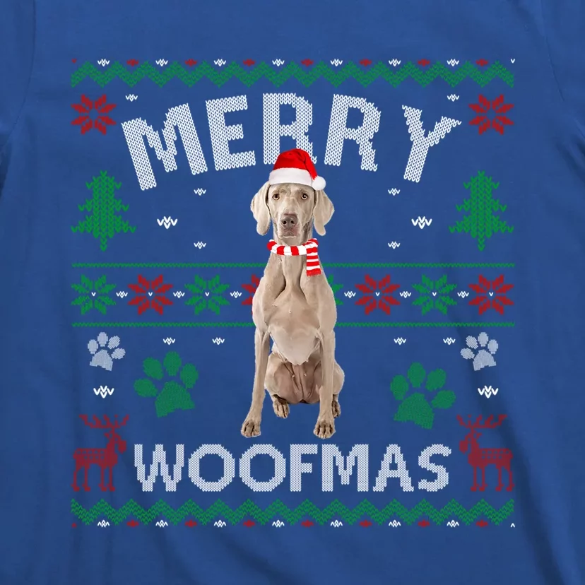 Merry Woofmas Weimaraner Ugly Sweater Santa Hat Gift T-Shirt