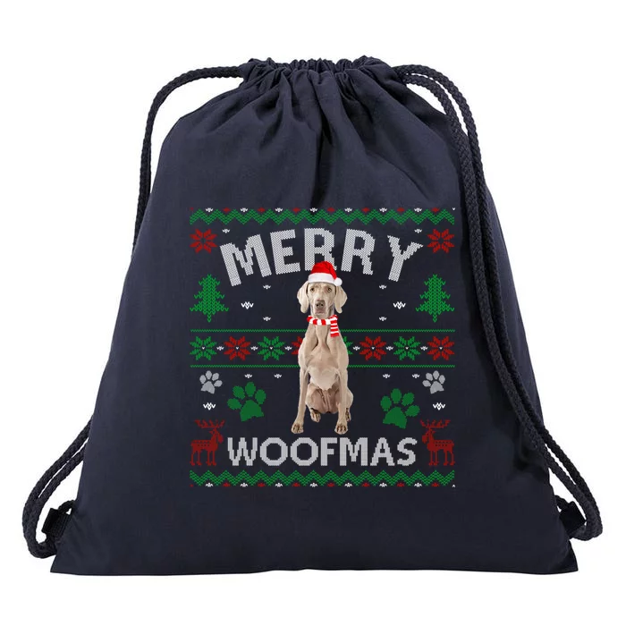 Merry Woofmas Weimaraner Ugly Sweater Santa Hat Gift Drawstring Bag