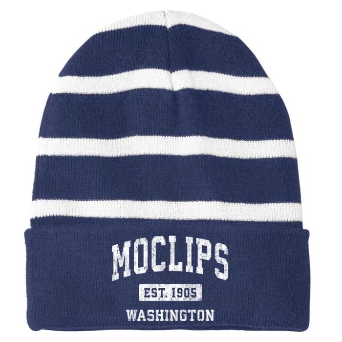 Moclips Washington Wa Vintage Athletic Sports Striped Beanie with Solid Band