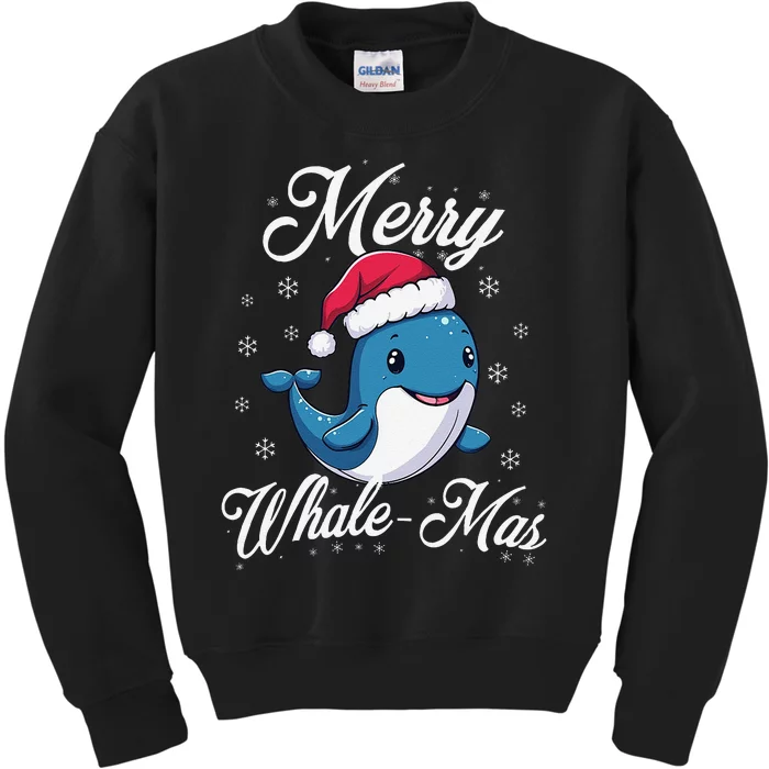 Merry Whalemas Whale With Santa Hat Orcas Christmas Puns Kids Sweatshirt