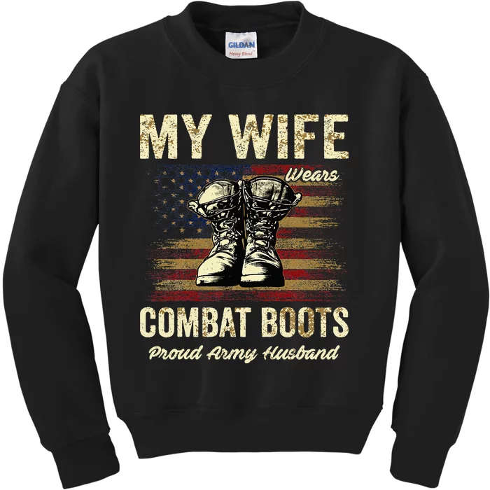 My Wife Wears Combat Boots Proud Army Husband Veteran Wife Kids Sweatshirt