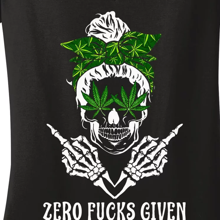 Men Women Weed Skull Cannabis Marijuana 420 THC Weed Lover Women's V-Neck T-Shirt