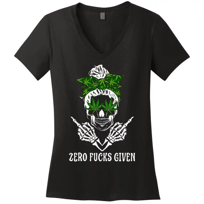 Men Women Weed Skull Cannabis Marijuana 420 THC Weed Lover Women's V-Neck T-Shirt