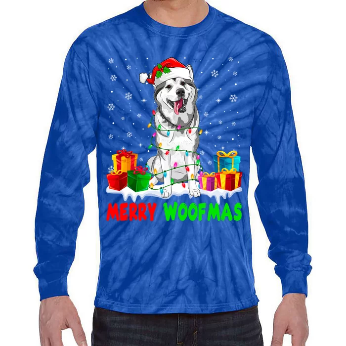 Merry Woofmas Xmas Lights Cute Siberian Husky Dog Pajama Great Gift Tie-Dye Long Sleeve Shirt