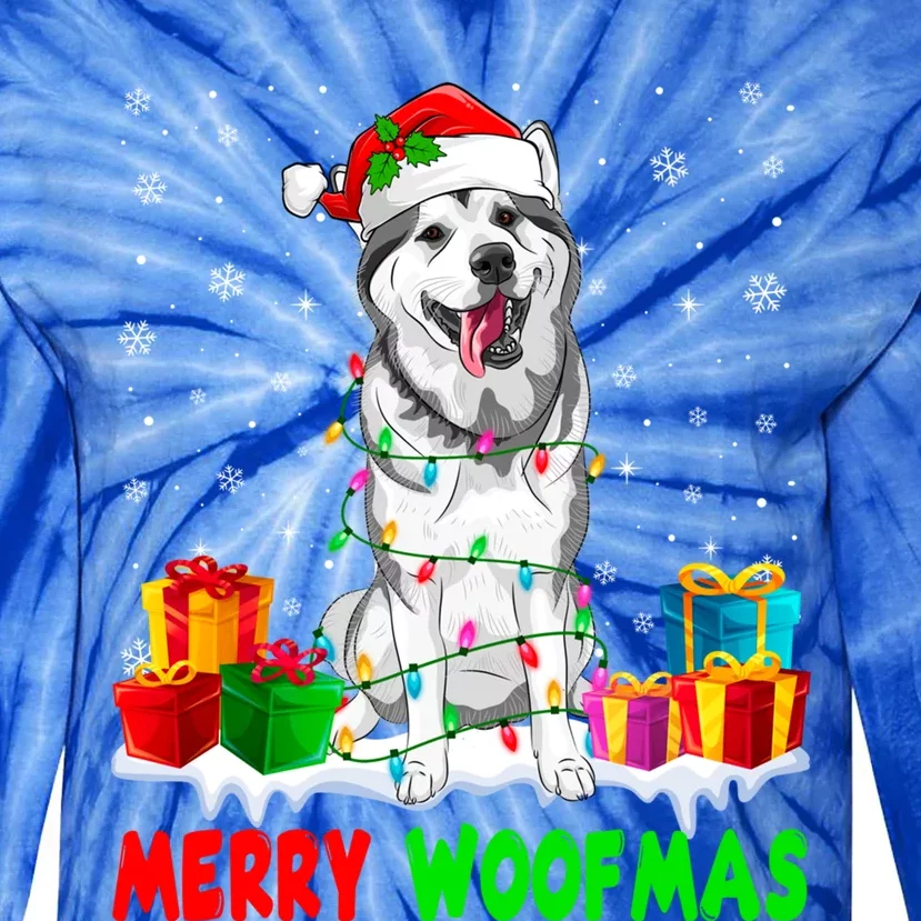 Merry Woofmas Xmas Lights Cute Siberian Husky Dog Pajama Great Gift Tie-Dye Long Sleeve Shirt