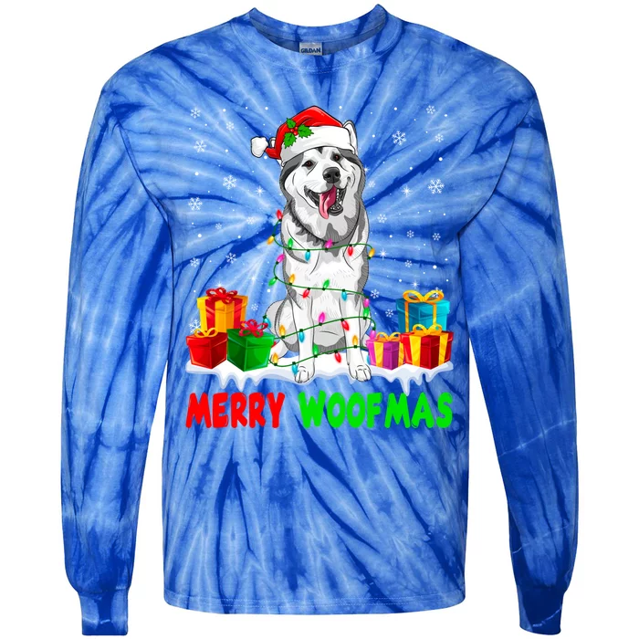 Merry Woofmas Xmas Lights Cute Siberian Husky Dog Pajama Great Gift Tie-Dye Long Sleeve Shirt