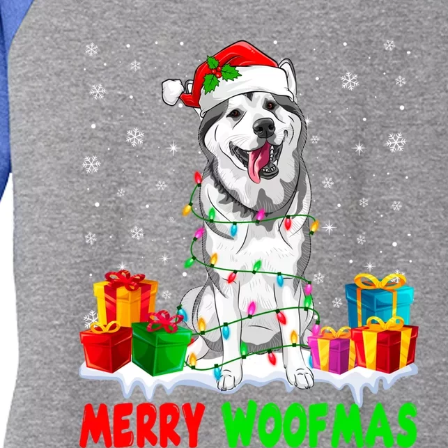 Merry Woofmas Xmas Lights Cute Siberian Husky Dog Pajama Great Gift Women's Tri-Blend 3/4-Sleeve Raglan Shirt