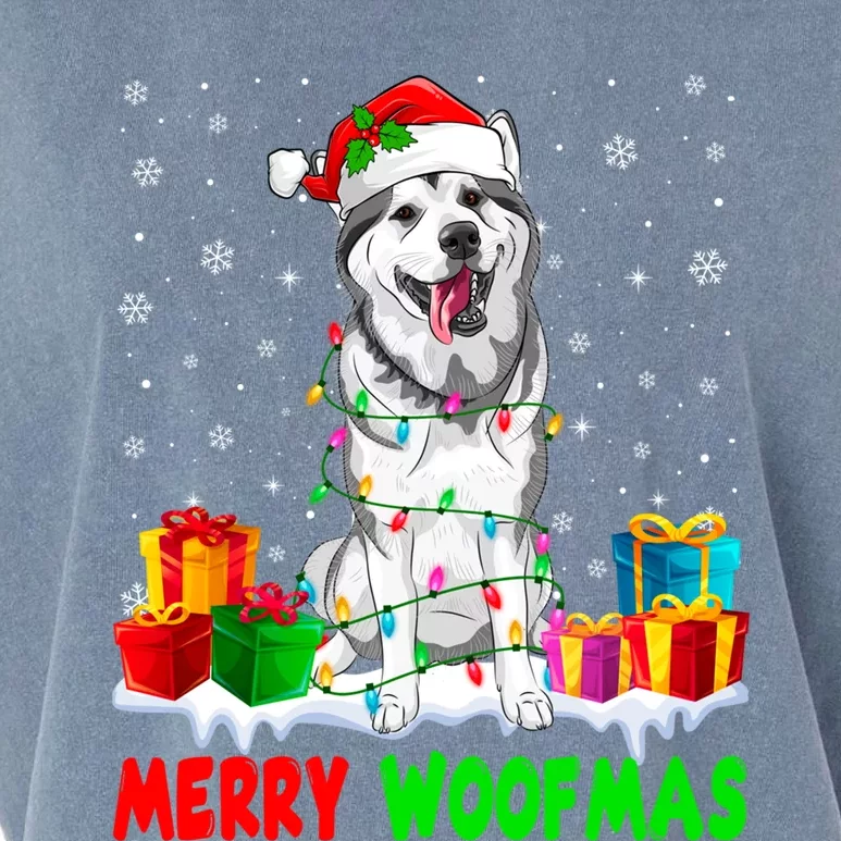 Merry Woofmas Xmas Lights Cute Siberian Husky Dog Pajama Great Gift Garment-Dyed Women's Muscle Tee