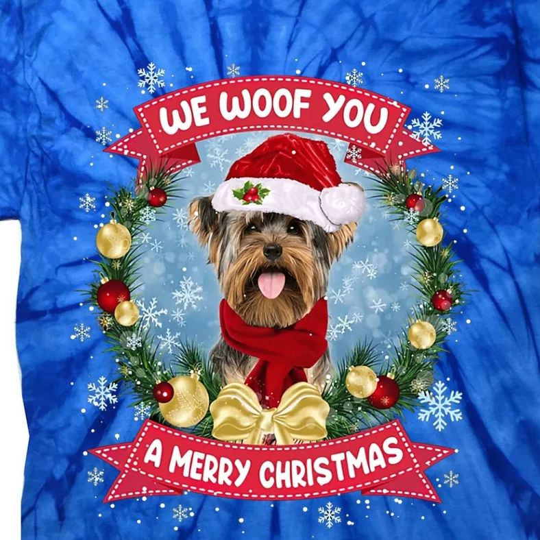 Merry Woofmas Yorkshire Terrier Dog Christmas Wreath Cool Gift Tie-Dye T-Shirt