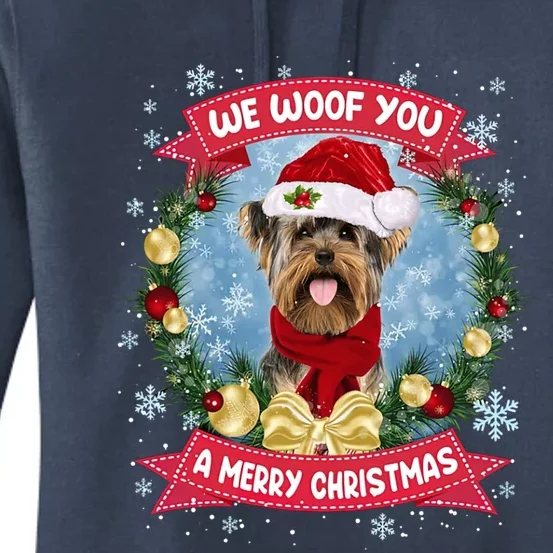 Merry Woofmas Yorkshire Terrier Dog Christmas Wreath Cool Gift Women's Pullover Hoodie