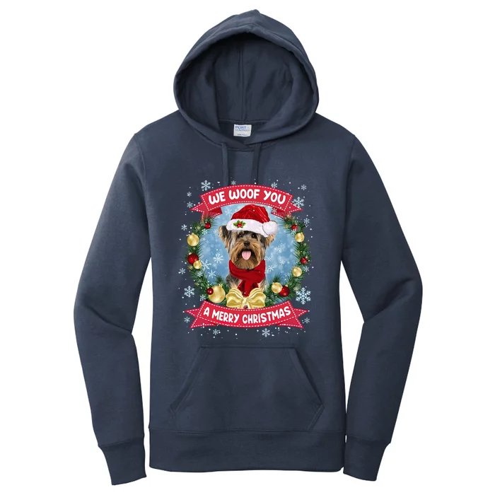 Merry Woofmas Yorkshire Terrier Dog Christmas Wreath Cool Gift Women's Pullover Hoodie