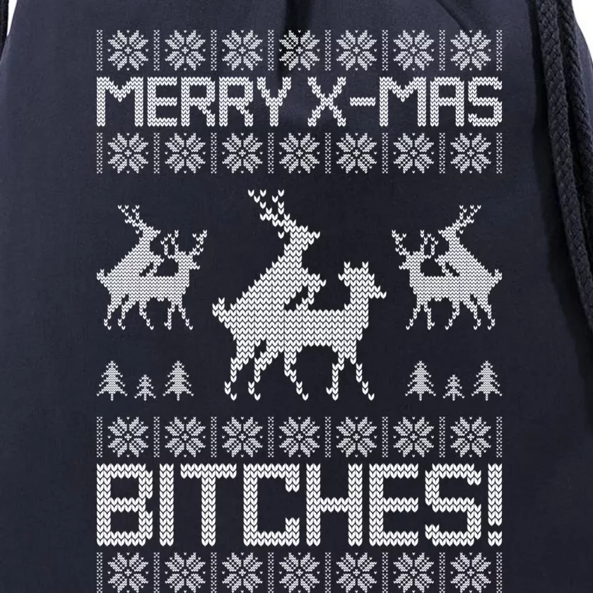 Merry Xmas Bitches Humping Reindeer Ugly Christmas Cool Gift Drawstring Bag