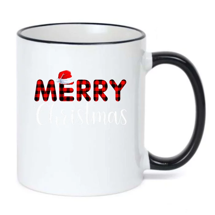 Merry xmas Buffalo Plaid Red Santa Hat Pajama Black Color Changing Mug