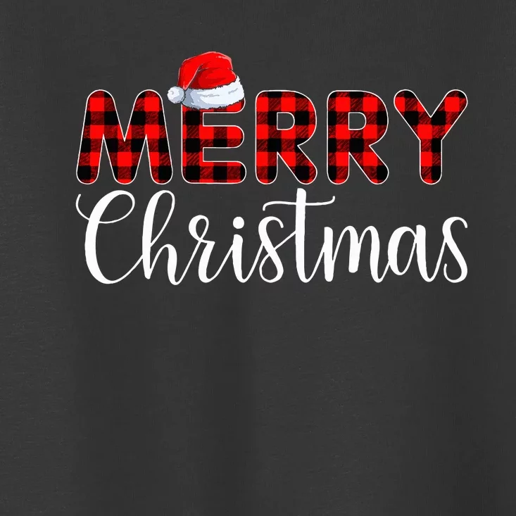 Merry xmas Buffalo Plaid Red Santa Hat Pajama Toddler T-Shirt