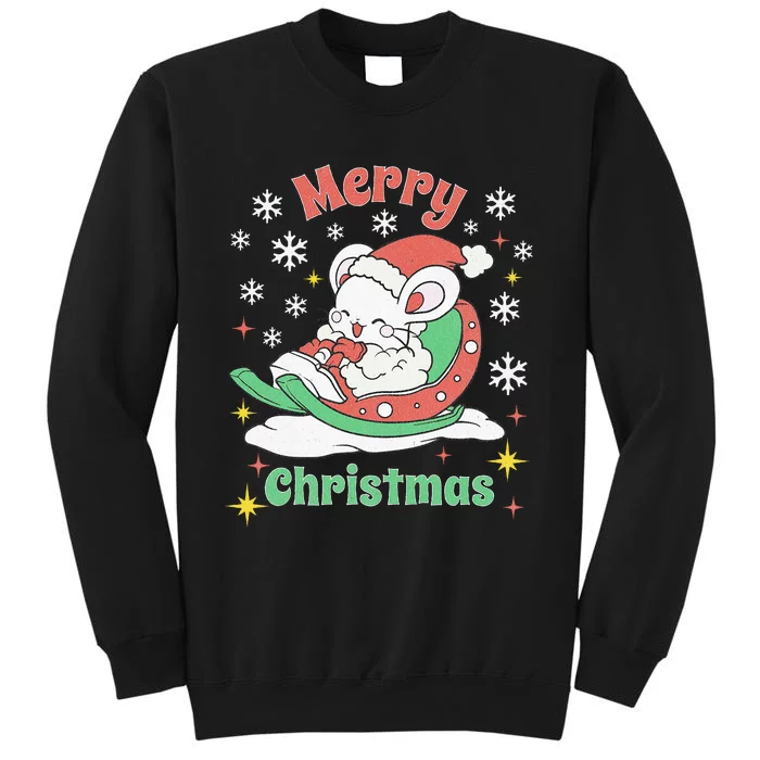 Merry Xmas Cute Mouse Winter Sleigh Tall Sweatshirt