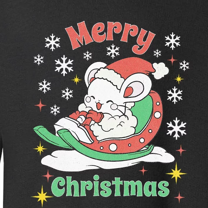 Merry Xmas Cute Mouse Winter Sleigh Toddler Sweatshirt