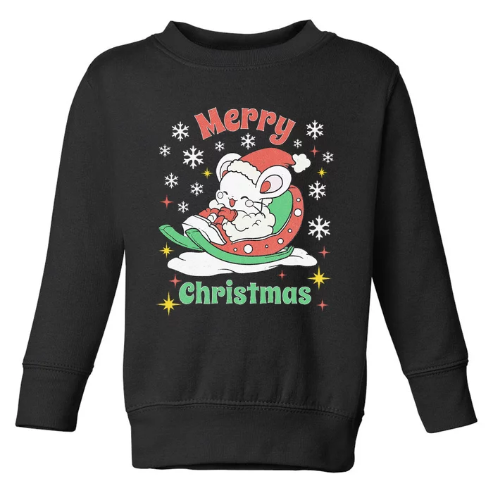 Merry Xmas Cute Mouse Winter Sleigh Toddler Sweatshirt