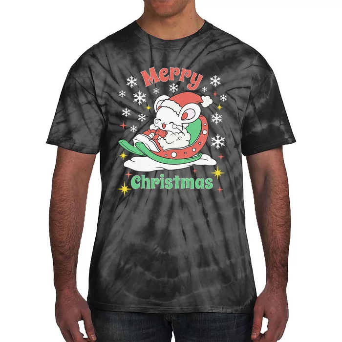 Merry Xmas Cute Mouse Winter Sleigh Tie-Dye T-Shirt