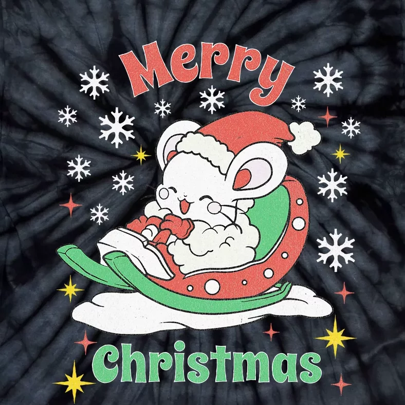 Merry Xmas Cute Mouse Winter Sleigh Tie-Dye T-Shirt