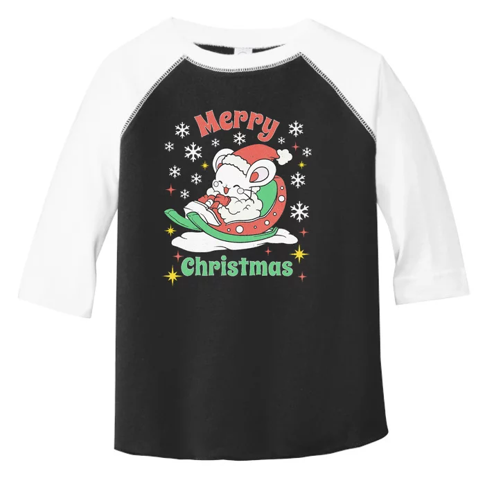 Merry Xmas Cute Mouse Winter Sleigh Toddler Fine Jersey T-Shirt