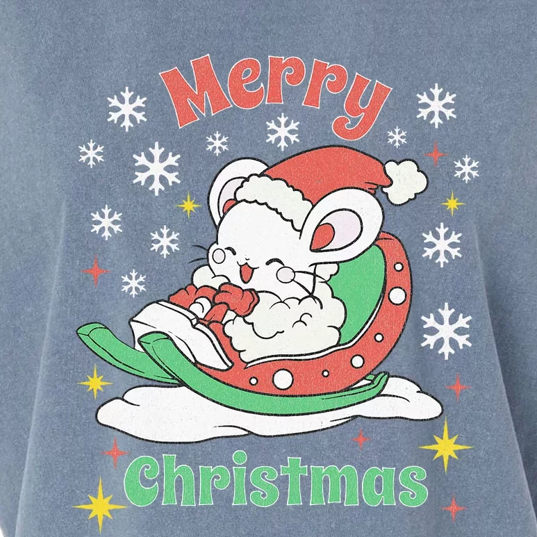 Merry Xmas Cute Mouse Winter Sleigh Garment-Dyed Women's Muscle Tee