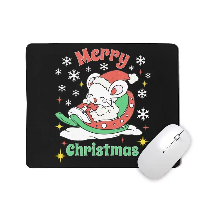 Merry Xmas Cute Mouse Winter Sleigh Mousepad