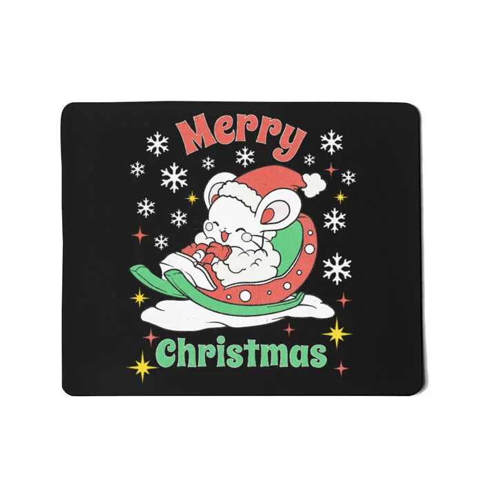 Merry Xmas Cute Mouse Winter Sleigh Mousepad