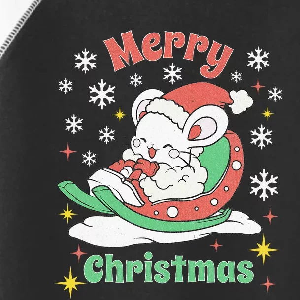 Merry Xmas Cute Mouse Winter Sleigh Toddler Fine Jersey T-Shirt